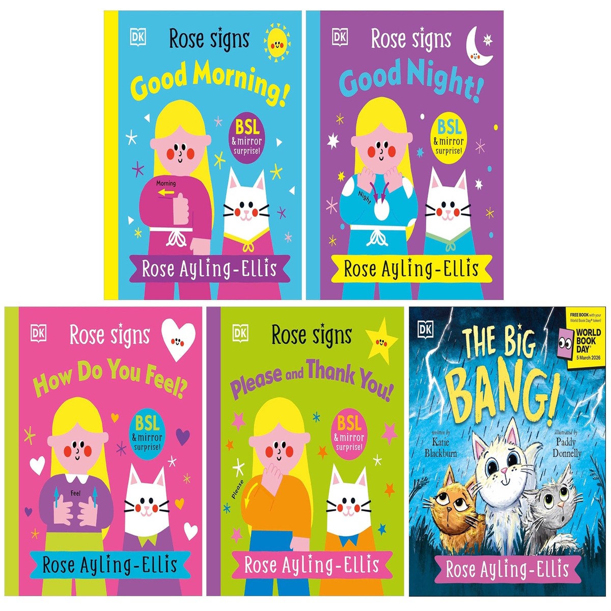 DK Rose Signs Series & The Big Bang!: World Book Day 2026 by Rose Ayling-Ellis Illustrated 5 Picture Books Collection Set - Ages 2-5 - Board Book/Paperback