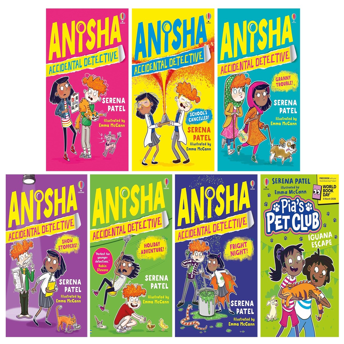 Anisha Accidental Detective Series & Pia's Pet Club: Iguana Escape: World Book Day 2026 by Serena Patel 7 Books Collection Set - Ages 7-11 - Paperback