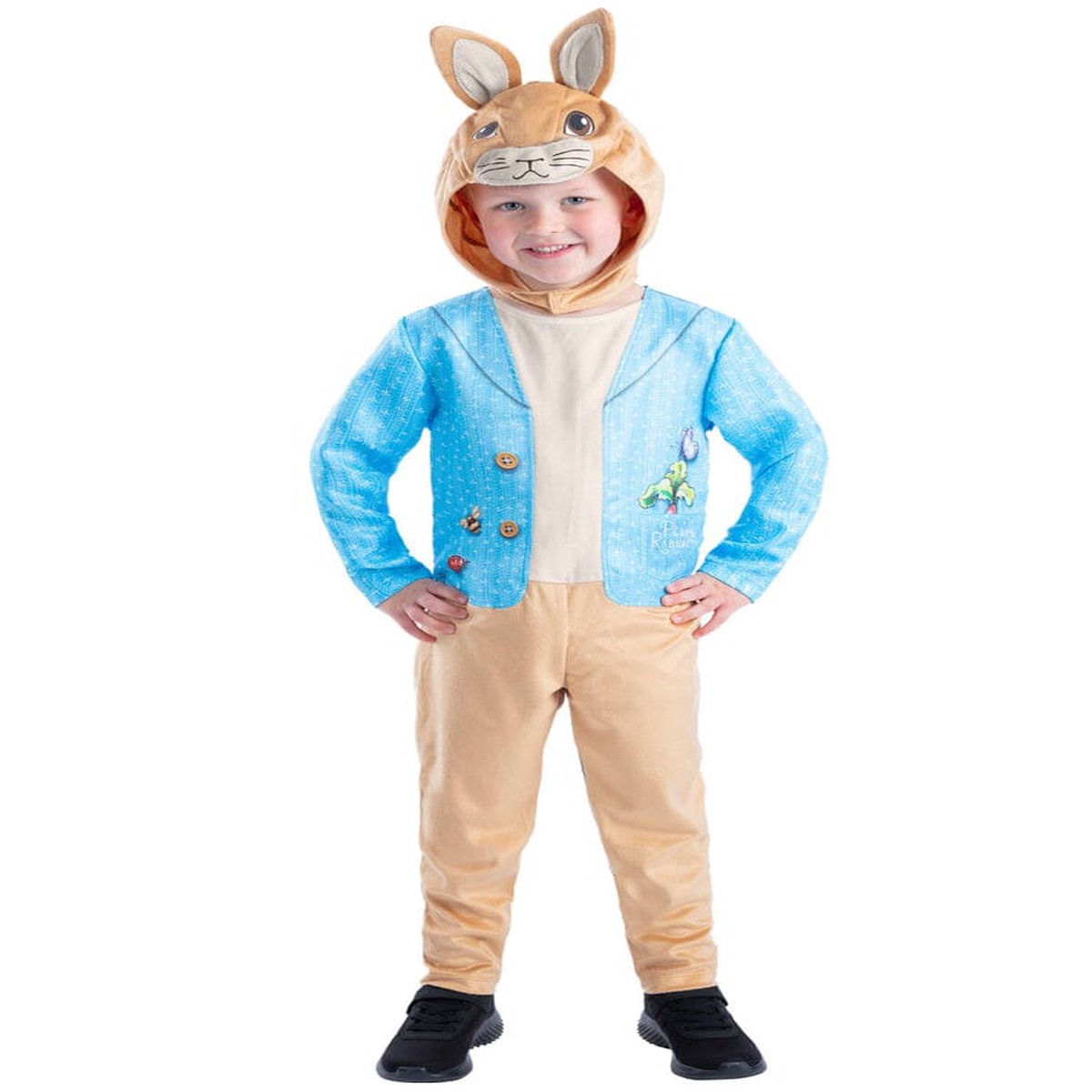 Smiffys Peter Rabbit Classic Costume All In One with Character Hood, Official Peter Rabbit Classic Fancy Dress, Child Dress Up Costumes