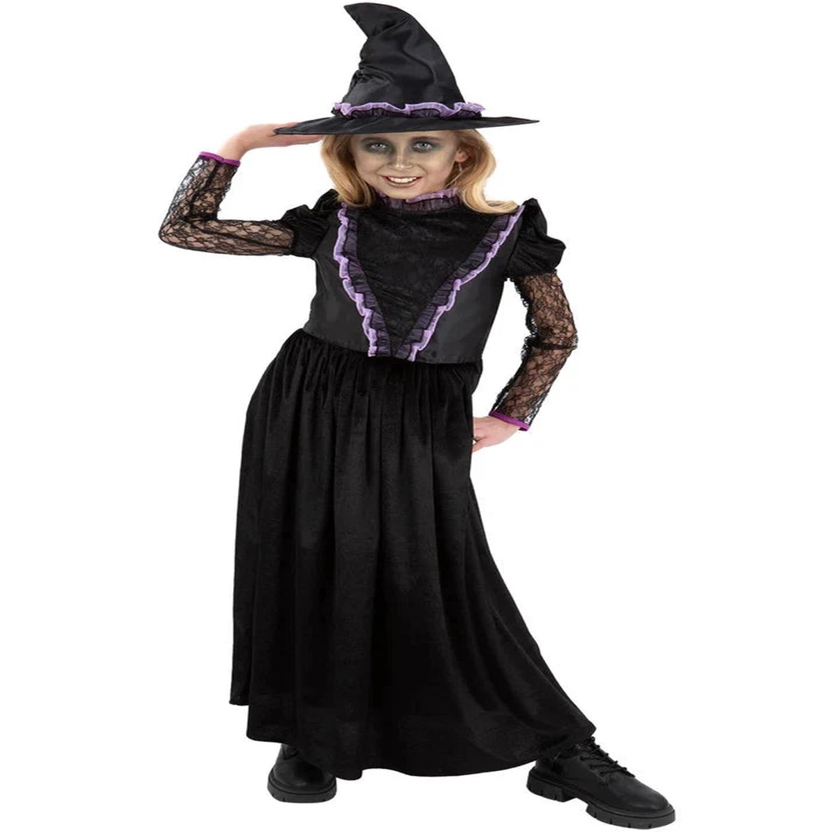 Smiffys Witch from the West Costume with Dress and Hat Kids Black Gothic Witch Fancy Dress Outfit
