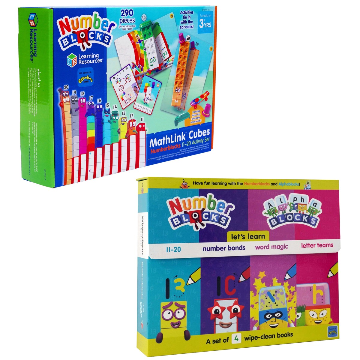 Numberblocks and Alphablocks: Numbers and Letters 4 Books Wipe-Clean & MathLink Cubes Numberblocks 11-20 Activity Set - Ages 3+