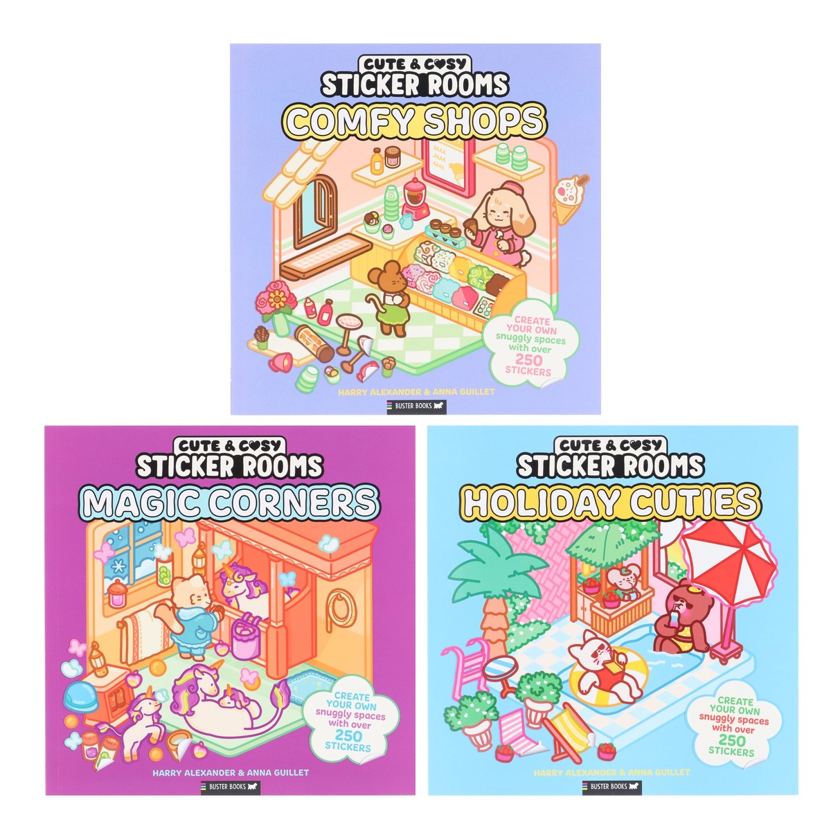 Cute & Cosy Sticker Rooms by Harry Alexander & Anna Guillet 3 Activity Books Set - Ages 6+ - Paperback